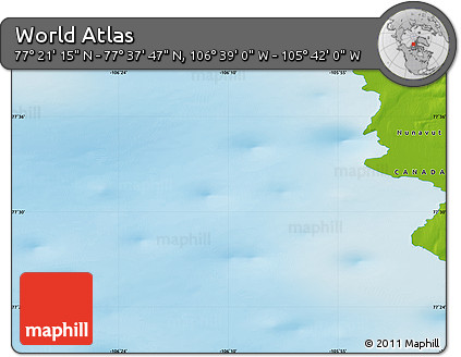 Physical Map of the Area around 77° 29' 31" N, 106° 10' 30" W
