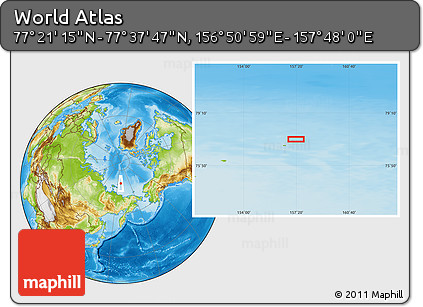 Physical Location Map of the Area around 77° 29' 31" N, 157° 19' 29" E