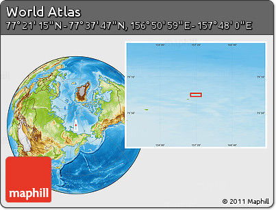 Physical Location Map of the Area around 77° 29' 31" N, 157° 19' 29" E