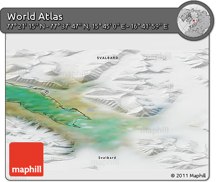 Satellite 3D Map of the Area around 77° 29' 31" N, 16° 13' 30" E
