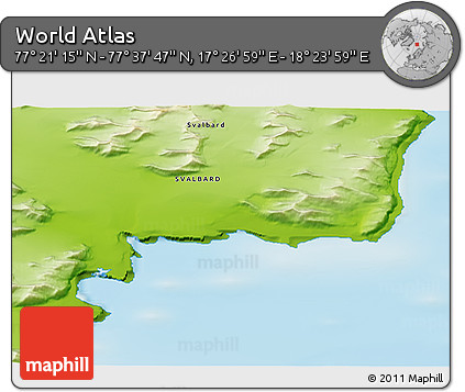 Physical 3D Map of the Area around 77° 29' 31" N, 17° 55' 29" E