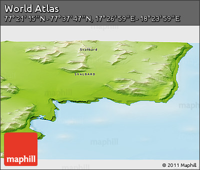 Physical 3D Map of the Area around 77° 29' 31" N, 17° 55' 29" E