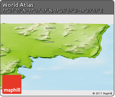 Physical 3D Map of the Area around 77° 29' 31" N, 17° 55' 29" E