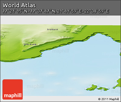Physical 3D Map of the Area around 77° 29' 31" N, 22° 10' 29" E