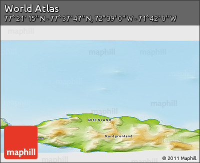 Physical 3D Map of the Area around 77° 29' 31" N, 72° 10' 30" W