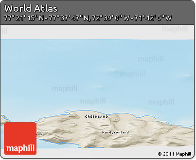 Shaded Relief 3D Map of the Area around 77° 29' 31" N, 72° 10' 30" W