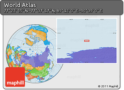 Political Location Map of the Area around 77° 29' 31" N, 90° 10' 30" E