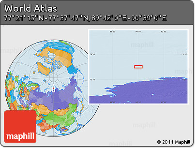 Political Location Map of the Area around 77° 29' 31" N, 90° 10' 30" E