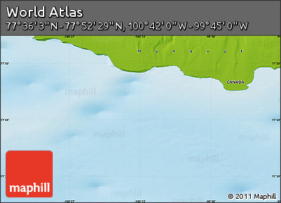 Physical Map of the Area around 77° 44' 16" N, 100° 13' 29" W