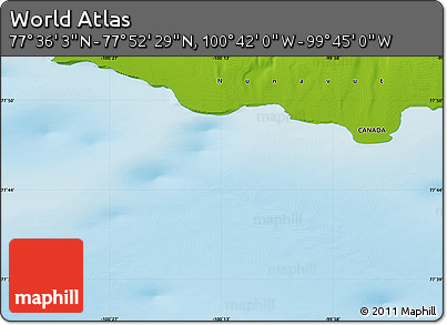 Physical Map of the Area around 77° 44' 16" N, 100° 13' 29" W