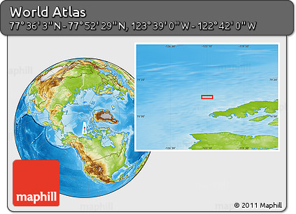 Physical Location Map of the Area around 77° 44' 16" N, 123° 10' 30" W