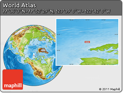 Physical Location Map of the Area around 77° 44' 16" N, 123° 10' 30" W