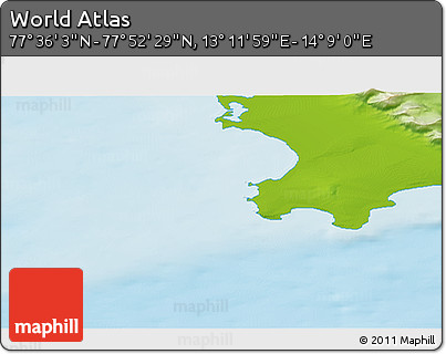 Physical 3D Map of the Area around 77° 44' 16" N, 13° 40' 30" E