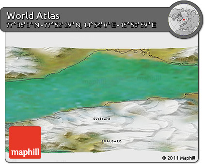 Satellite 3D Map of the Area around 77° 44' 16" N, 15° 22' 30" E