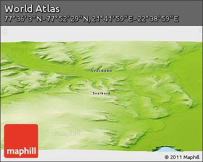 Physical 3D Map of the Area around 77° 44' 16" N, 22° 10' 29" E