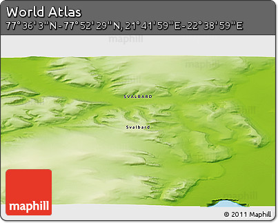 Physical 3D Map of the Area around 77° 44' 16" N, 22° 10' 29" E