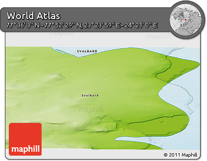 Physical 3D Map of the Area around 77° 44' 16" N, 23° 52' 30" E