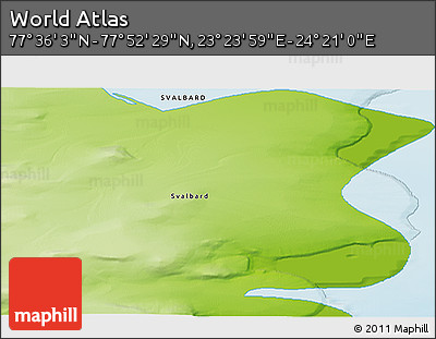 Physical 3D Map of the Area around 77° 44' 16" N, 23° 52' 30" E