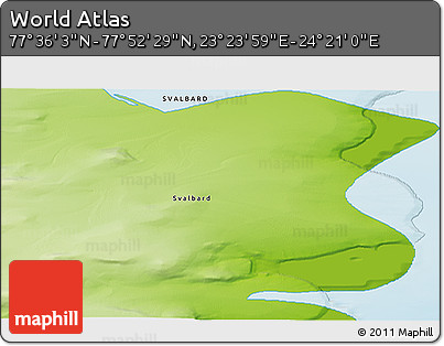 Physical 3D Map of the Area around 77° 44' 16" N, 23° 52' 30" E