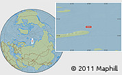 Savanna Style Location Map of the area around 77° 44' 16" N, 68° 55' 30" E, hill shading