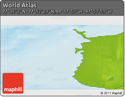 Physical 3D Map of the Area around 77° 44' 16" N, 88° 19' 29" W