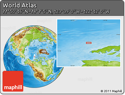 Physical Location Map of the Area around 77° 58' 56" N, 123° 10' 30" W