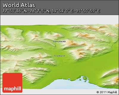 Physical 3D Map of the Area around 77° 58' 56" N, 15° 22' 30" E