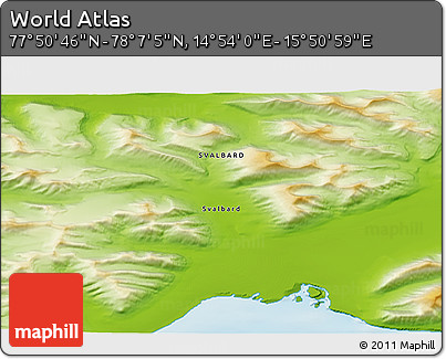 Physical 3D Map of the Area around 77° 58' 56" N, 15° 22' 30" E