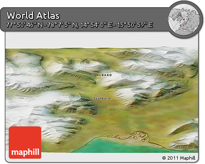 Satellite 3D Map of the Area around 77° 58' 56" N, 15° 22' 30" E
