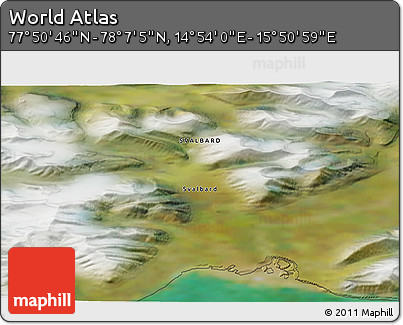 Satellite 3D Map of the Area around 77° 58' 56" N, 15° 22' 30" E