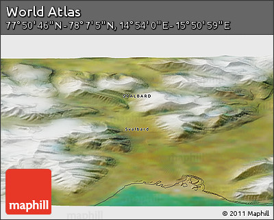 Satellite 3D Map of the Area around 77° 58' 56" N, 15° 22' 30" E