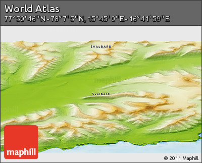 Physical 3D Map of the Area around 77° 58' 56" N, 16° 13' 30" E
