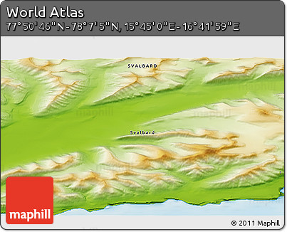 Physical 3D Map of the Area around 77° 58' 56" N, 16° 13' 30" E