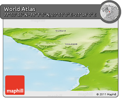 Physical 3D Map of the Area around 77° 58' 56" N, 21° 19' 30" E