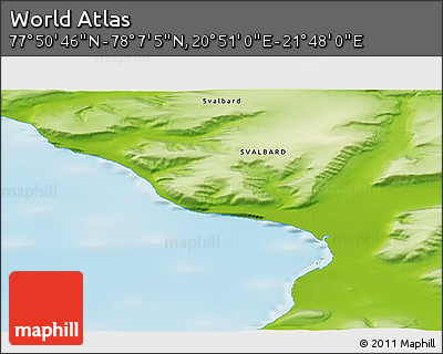 Physical 3D Map of the Area around 77° 58' 56" N, 21° 19' 30" E