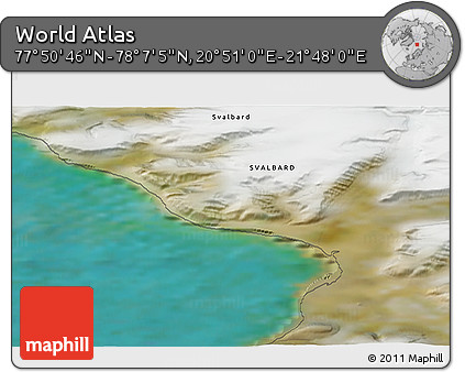 Satellite 3D Map of the Area around 77° 58' 56" N, 21° 19' 30" E