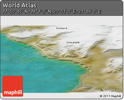 Satellite 3D Map of the Area around 77° 58' 56" N, 21° 19' 30" E