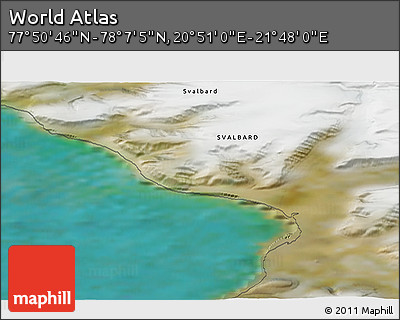 Satellite 3D Map of the Area around 77° 58' 56" N, 21° 19' 30" E
