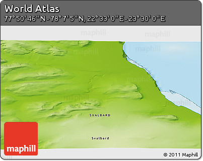 Physical 3D Map of the Area around 77° 58' 56" N, 23° 1' 29" E