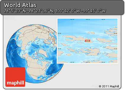 Shaded Relief Location Map of the Area around 78° 13' 29" N, 100° 13' 29" W