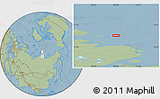 Savanna Style Location Map of the area around 78° 13' 29" N, 109° 43' 29" E, hill shading