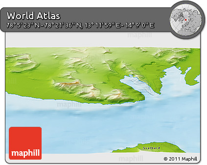 Physical 3D Map of the Area around 78° 13' 29" N, 13° 40' 30" E