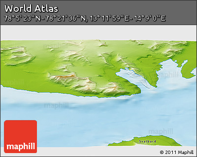 Physical 3D Map of the Area around 78° 13' 29" N, 13° 40' 30" E