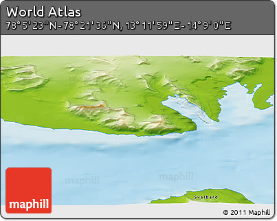 Physical 3D Map of the Area around 78° 13' 29" N, 13° 40' 30" E
