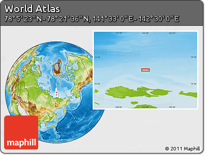 Physical Location Map of the Area around 78° 13' 29" N, 142° 1' 30" E