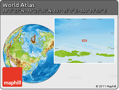 Physical Location Map of the Area around 78° 13' 29" N, 143° 43' 29" E