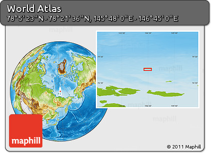 Physical Location Map of the Area around 78° 13' 29" N, 146° 16' 30" E