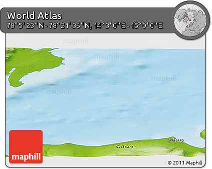 Physical 3D Map of the Area around 78° 13' 29" N, 14° 31' 30" E