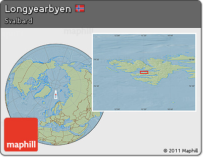 Savanna Style Location Map of Longyearbyen, hill shading