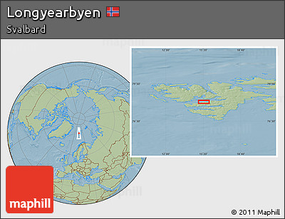 Savanna Style Location Map of Longyearbyen, hill shading